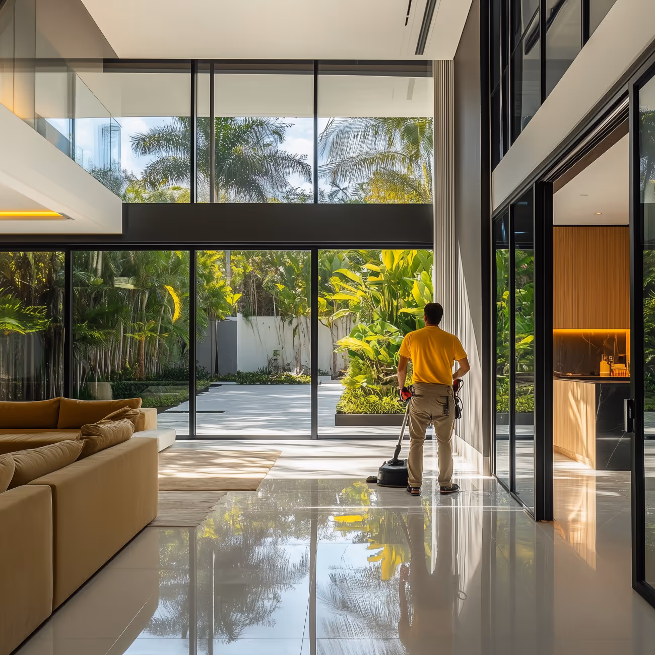 a man cleaning the floor